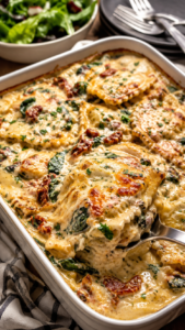 Tuscan Marry Me Chicken Pasta Bake
