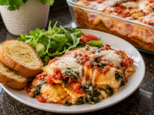 Cheesy Ravioli Spinach Bake 
